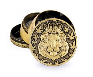 Metall Grinder, 50 mm Ø, 4-teilig, Sieb, Relief: RASTA LION 